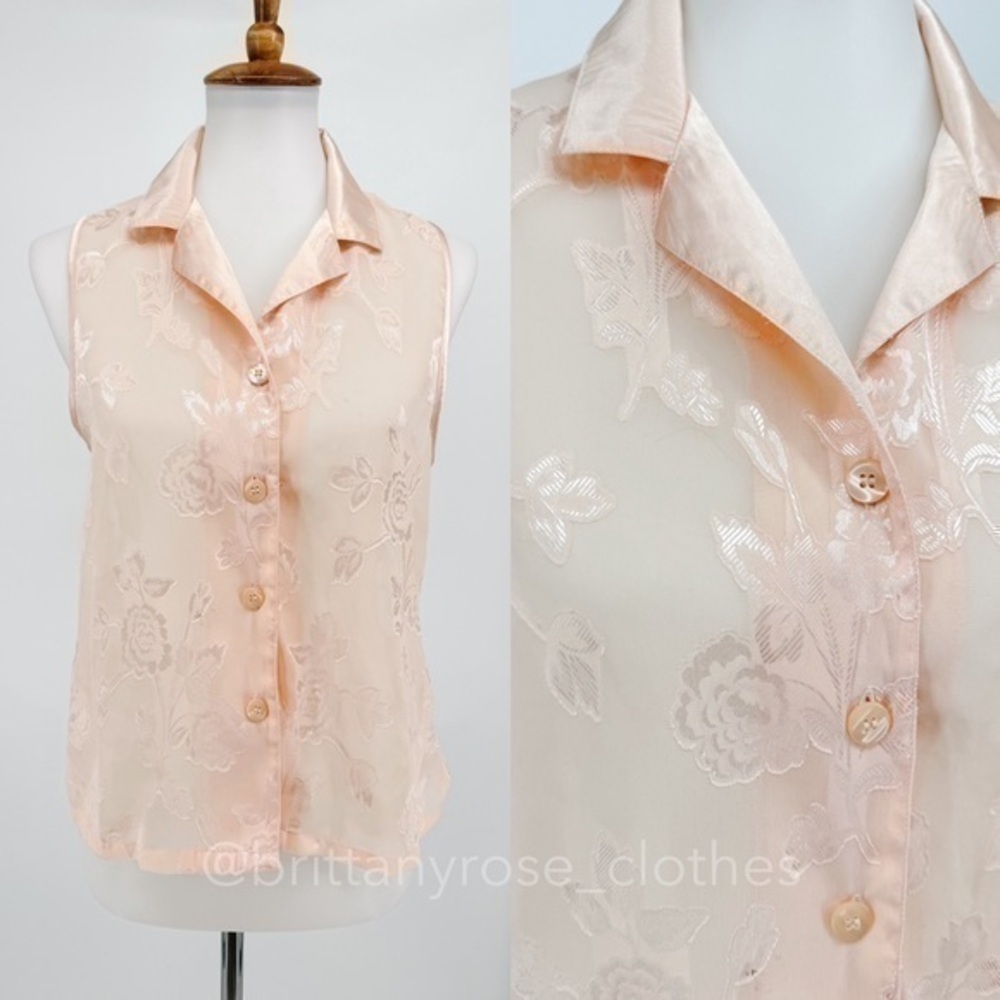 OSCAR DE LA RENTA Pink Label Vintage Sheer Floral Jacquard Pajama Top - Picture 2 of 6